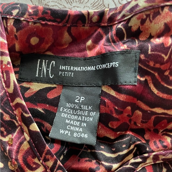 NWT Y2K Silk Red Paisley Beaded Sequin Babydoll Top 2 Petite 2P Deadstock Boho - Picture 4 of 9